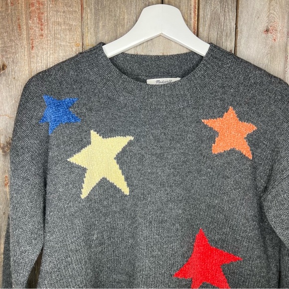 Madewell Starry Night Pullover Sweater Charcoal Grey Wool Cropped Crewneck XS - Picture 3 of 12